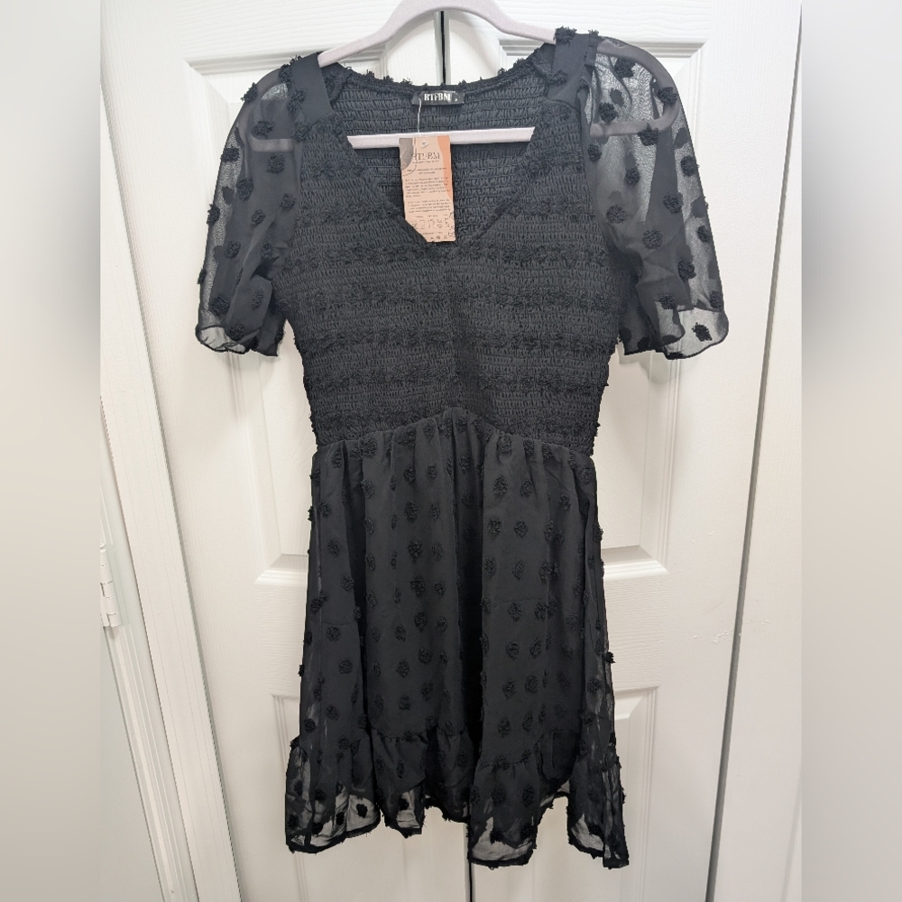 Black Puff Polka Dot Dress